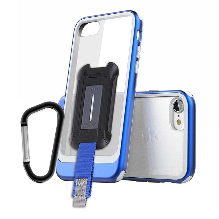 DX-i8-BL | iPhone 8 iPhone 7 Case | Shockproof Drop Proof Rugged Cover w/ X-Mount & Carabiner -Blue