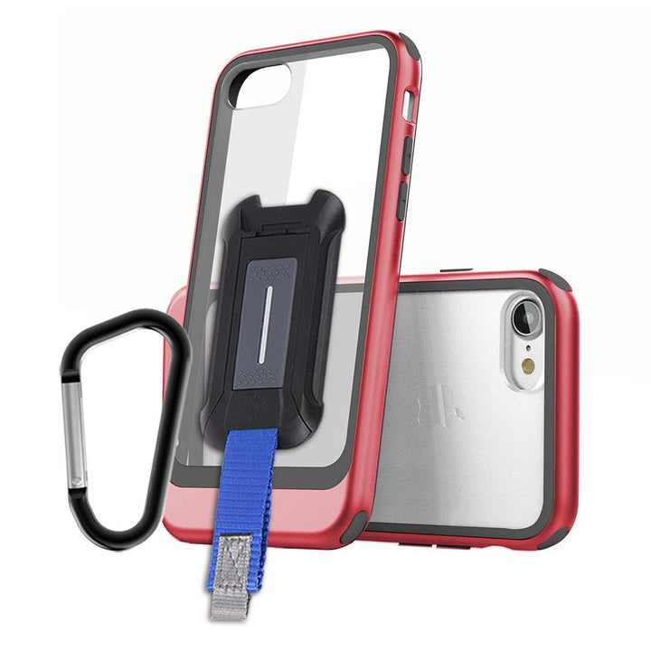DX-i8-RD | iPhone 8 iPhone 7 Case | 2-Layer Shock-Absorption Drop Protection Case w/ KEY Mount & Carabiner -Red