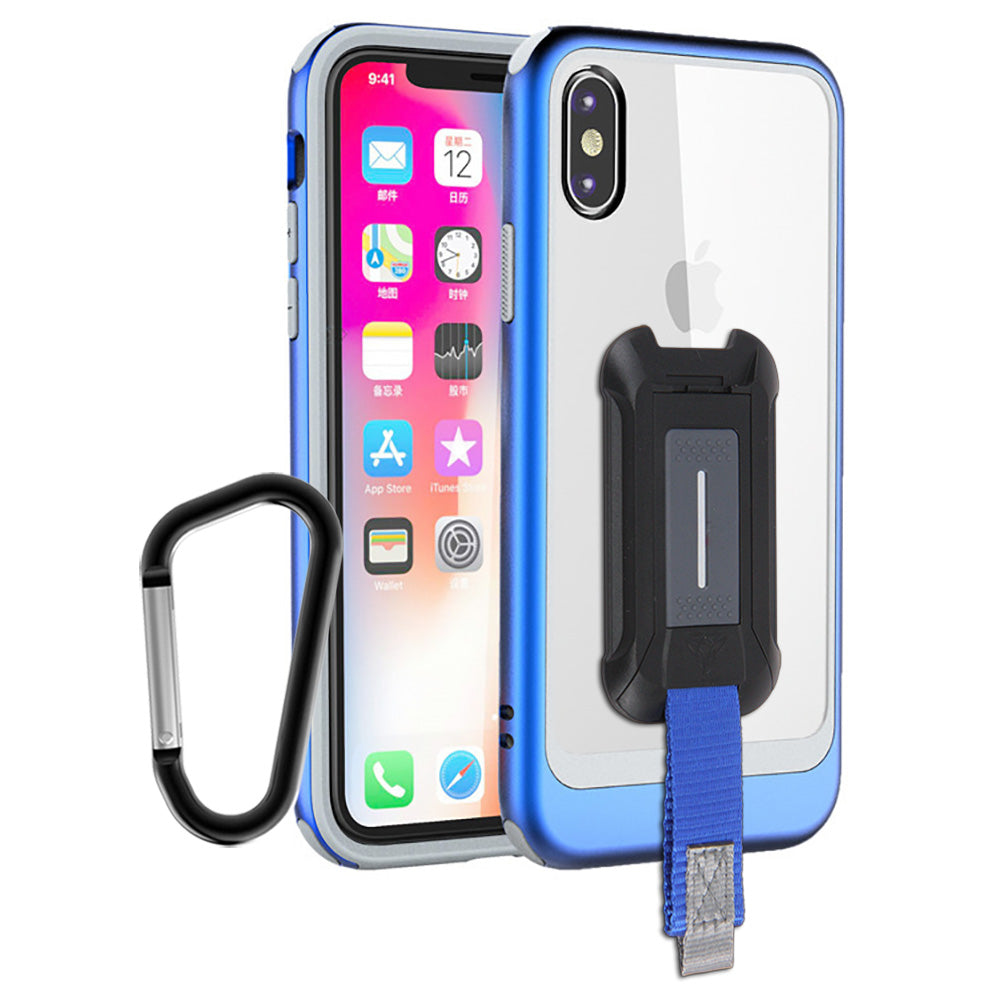 DX-IPHXM-BL | iPhone XS MAX Case | 2-Layer Shock-Absorption Drop Protection Case w/ KEY Mount & Carabiner -Blue