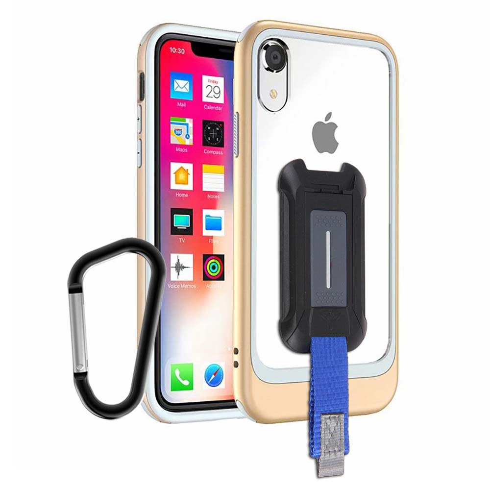 DX-IPHXR-GD | iPhone XR Case | 2-Layer Shock-Absorption Drop Protection Case w/ KEY Mount & Carabiner -Gold