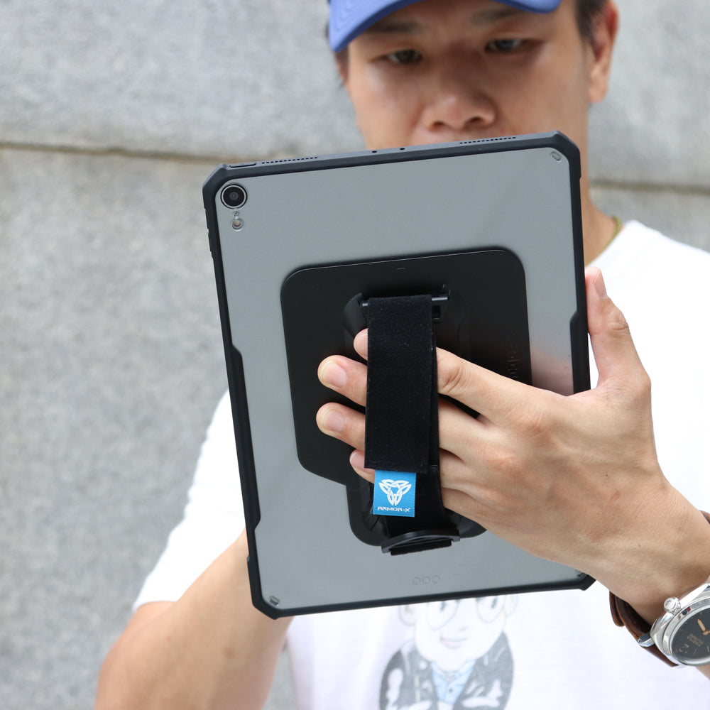 DXS-iPad-N2 | iPad 9.7 ( 5th / 6th Gen.) 2017 / 2018 | Ultra slim 4 corner Anti-impact tablet case with hand strap kick-stand & X-Mount