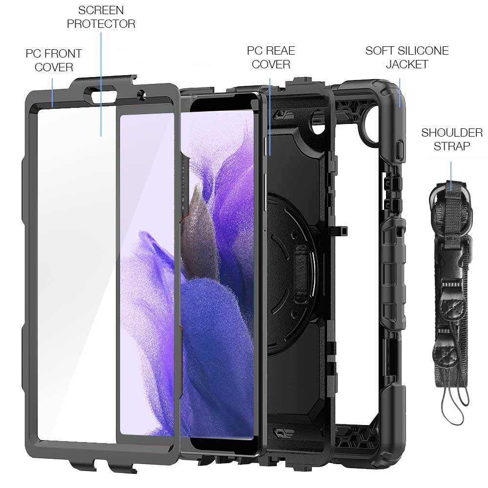GEN-SS-T225 | Samsung Galaxy Tab A7 Lite SM-T220 / T225 | Rainproof military grade rugged case with hand strap and kick-stand