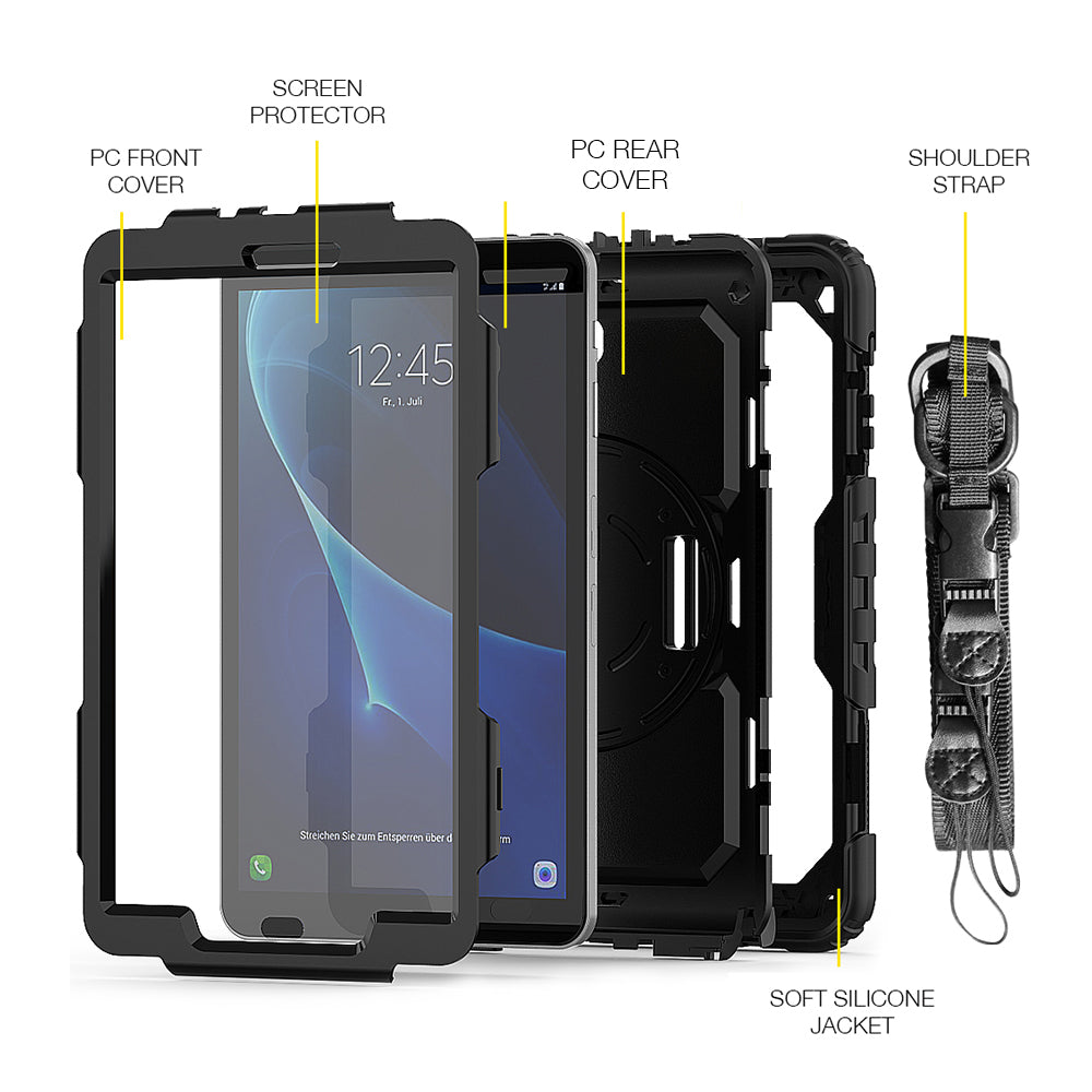 Samsung Galaxy Tab A 10.1 (2016) T580 T585 | Rainproof military grade rugged case with hand strap and kick-stand