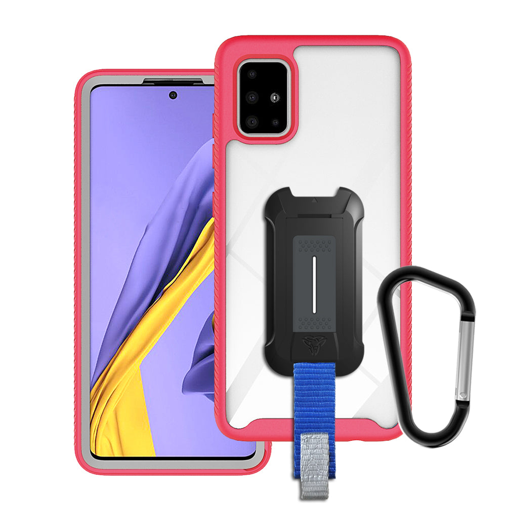 HX-A71-RD | Samsung Galaxy A71 (NOT for A71 5G) Case | Protection Military Grade w/ KEY Mount & Carabiner -Pink