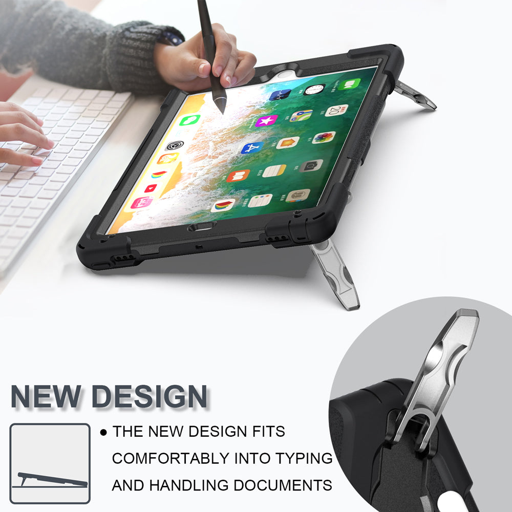 JAN-iPad-N2 | Apple iPad 9.7 / Pro 9.7 / air 2 | Ultra 3 layers shockproof rugged case with hand strap and kick-stand & pen holder
