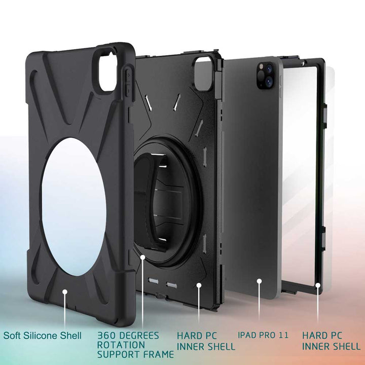 JLN-iPad-PR6 | iPad Pro 11 ( 2nd Gen. ) 2020 | Ultra 3 layers shockproof rugged case with hand strap and kick-stand