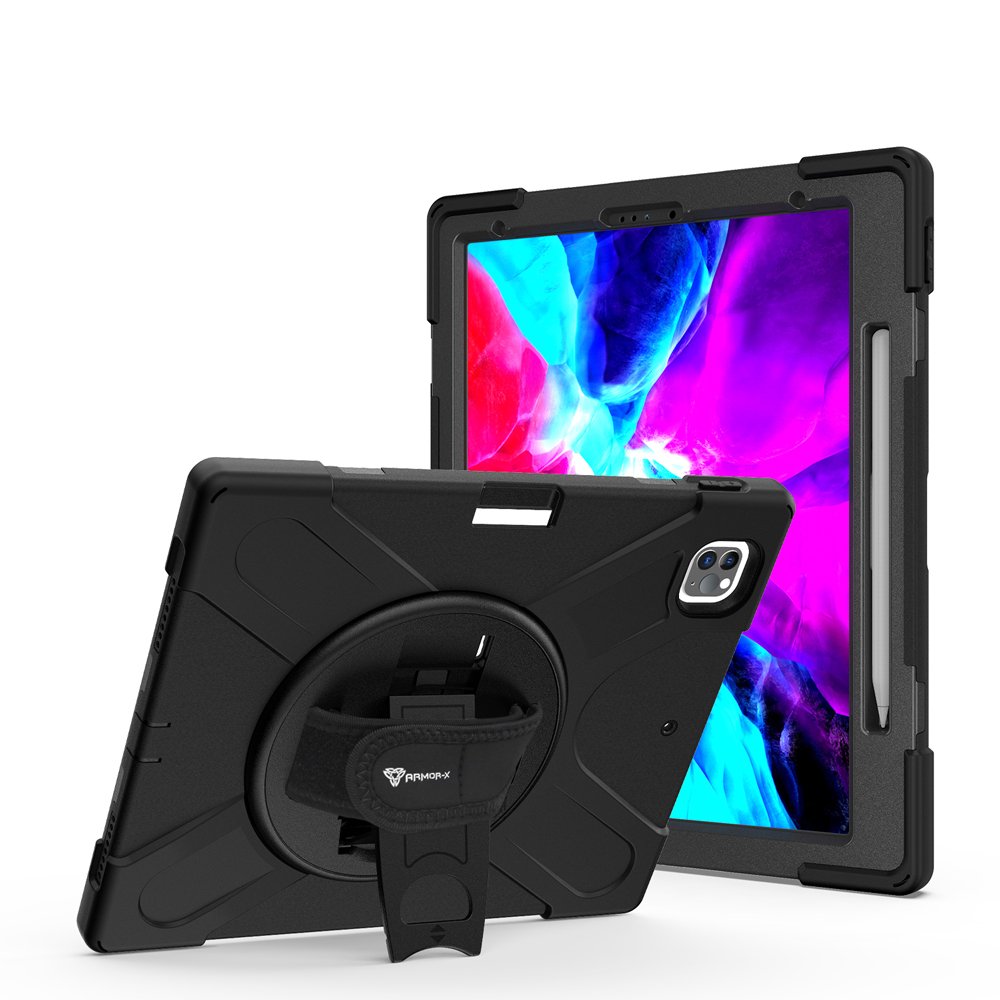 JLN-iPad-PR7*PEN | iPad Pro 12.9 ( 4th. ) 2020 | Ultra 3 Layers Shockproof Rugged Case With Hand Strap,  Kick-stand & Wireless Charging Pen Holder