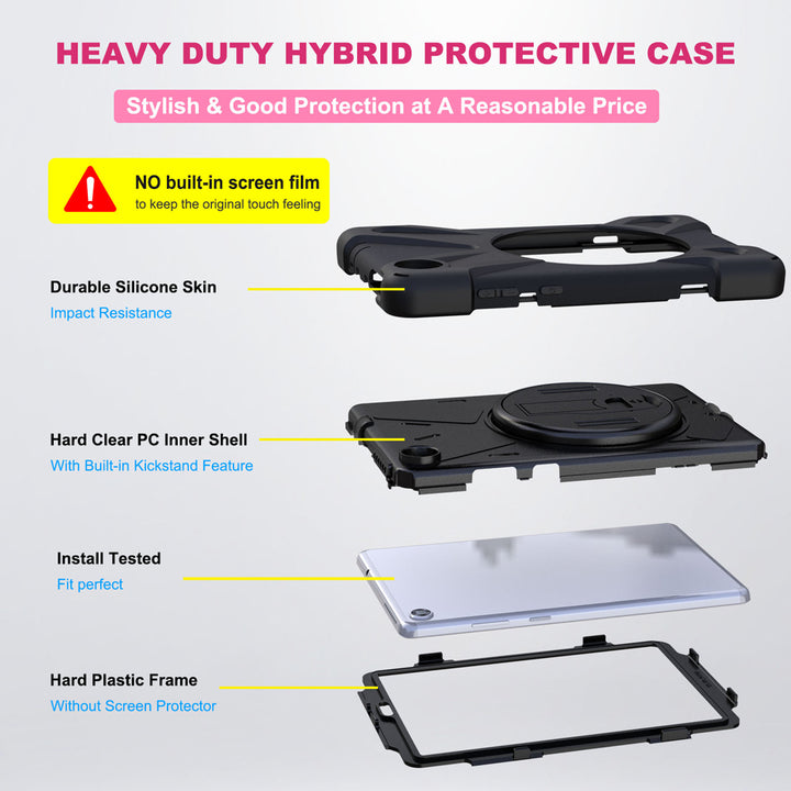 JLN-LN-M8FHD | Lenovo Tab M8 (FHD) TB-8705 | Ultra 3 layers shockproof rugged case with hand strap & kick-stand