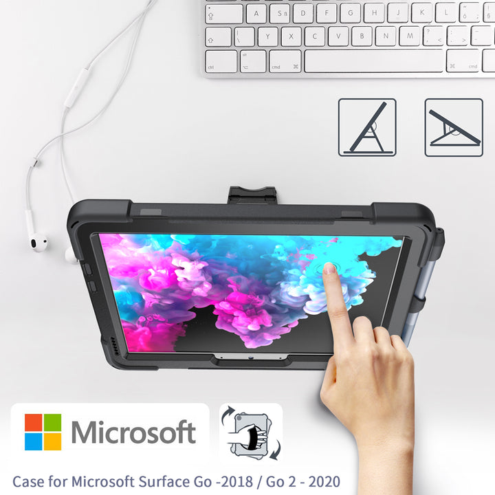 JLN-MS-SFGO2 | Microsoft Surface Go / Surface Go 2 / Surface Go 3 / Surface Go 4 | Ultra 3 layers shockproof rugged case with hand strap and kick-stand