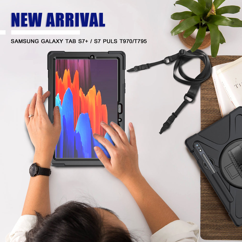 ARMOR-X Samsung Galaxy Tab S8 Ultra SM-X900 / X906 ultra 3 layers shockproof rugged case with hand strap and kick-stand. heavy duty rugged case.