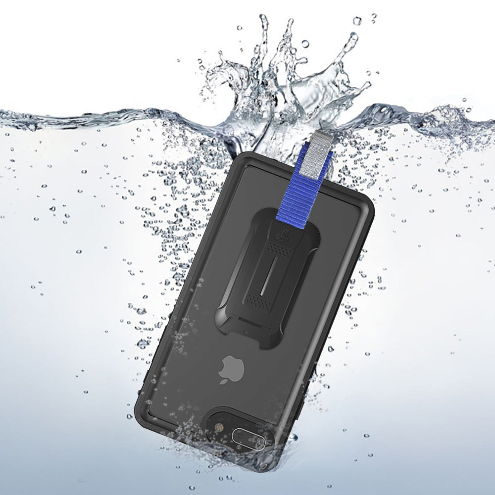 MX-i7P-BK | iPhone 8 Plus Waterproof Case | IP68 shock & water proof Cover  w/ X-Mount & Carabiner