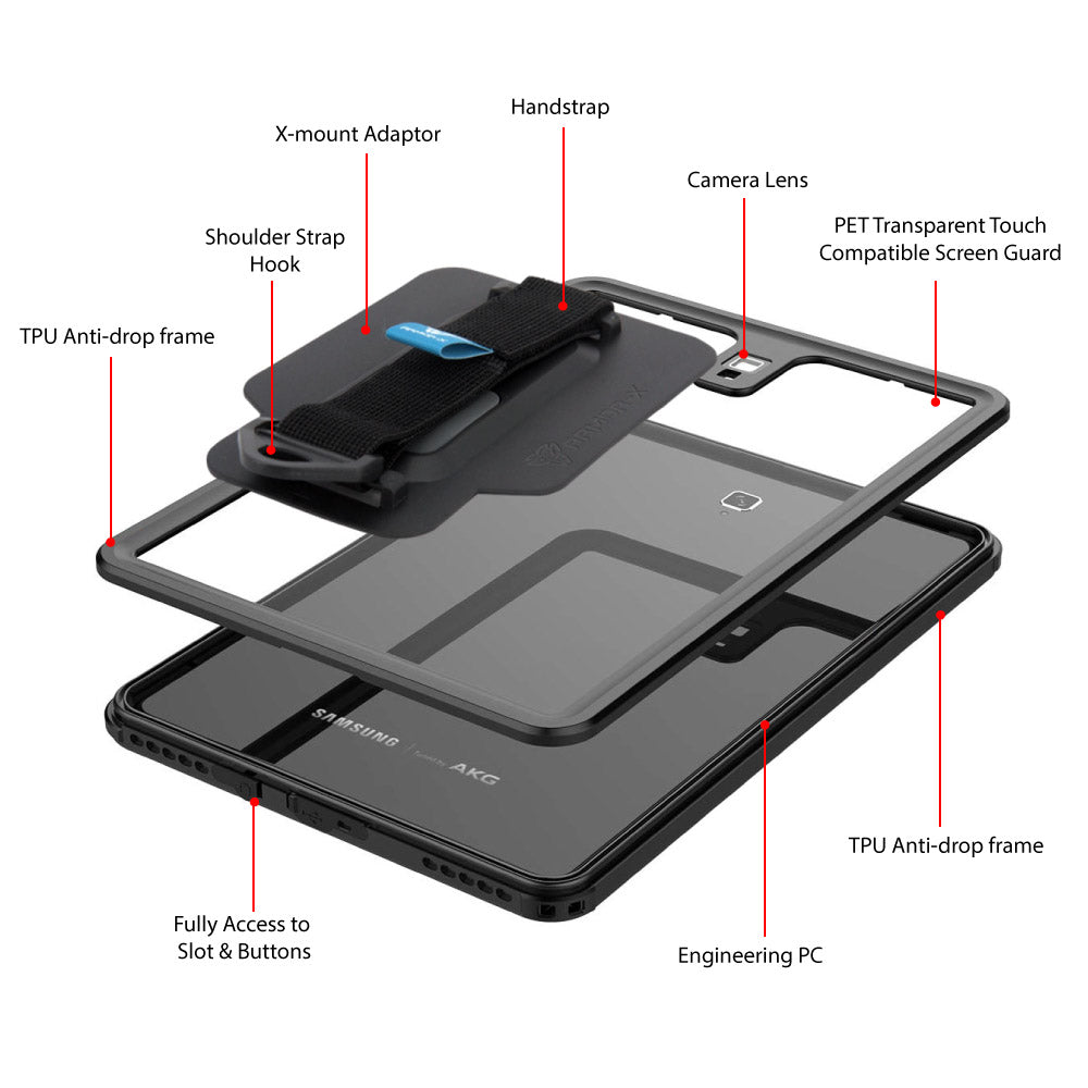 MX-T590 | Samsung Galaxy Tab A 10.5 2018 T590 T595 | IP68 Ultimate waterproof Case w/ Handstrap