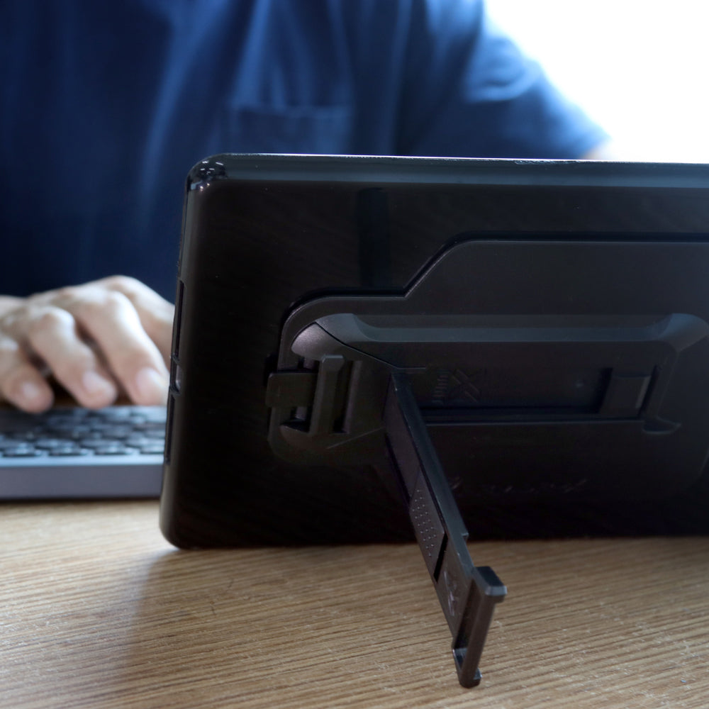 ARMOR-X Microsoft Surface Pro X case with kick stand. Hand free typing, drawing, video watching.