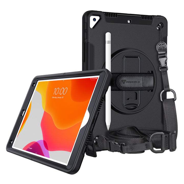 RIN-iPad-N4 | IPAD 10.2 (9TH GEN.) 2021 | Rainproof military grade rugged case with hand strap and kick-stand