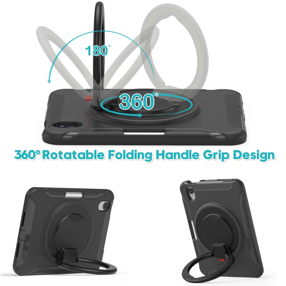 RON-iPad-M6 | iPad Mini 6 | Rugged kids case with kick-stand & pencil Holder & folding grip