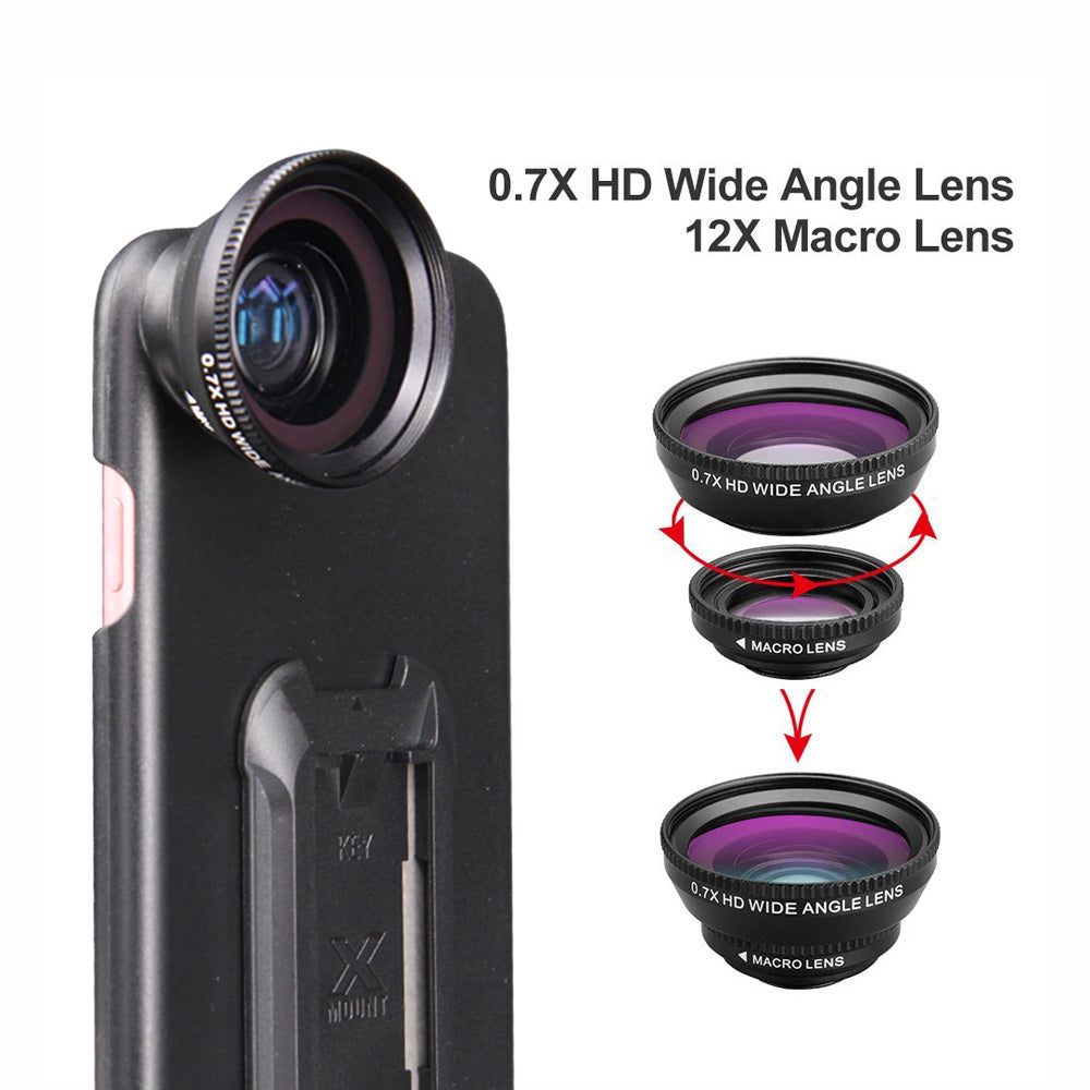 UAX-Fi7 | iPhone 7 / iPhone 8 Case | Mountable case with 0.7X HD wide angle lens and 12X Micro lens