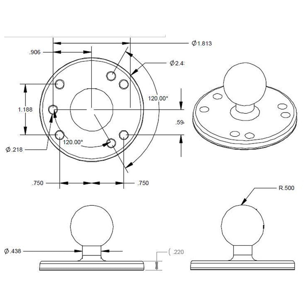 UMT-P22 | 2.5" Round Plate AMPS Universal Mount | Design for Tablet