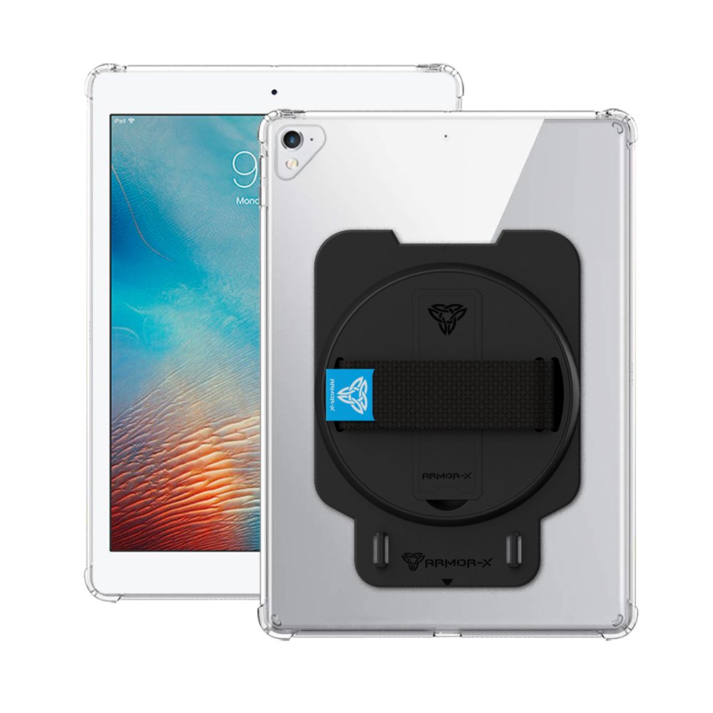 ARMOR-X iPad air 1 shockproof case, impact protection cover with hand strap and kick stand. One-handed design for your workplace.