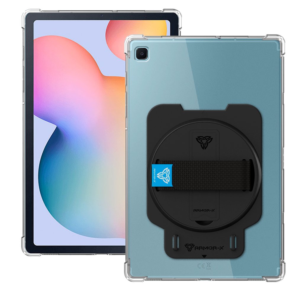 ARMOR-X Samsung Galaxy Tab S6 Lite SM-P613 P619 2022 / SM-P610 P615 2020 shockproof case, impact protection cover with hand strap and kick stand. One-handed design for your workplace.