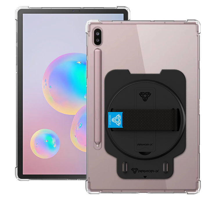 ARMOR-X Samsung Galaxy Tab S6 T860 T865 shockproof case, impact protection cover with hand strap and kick stand. One-handed design for your workplace.