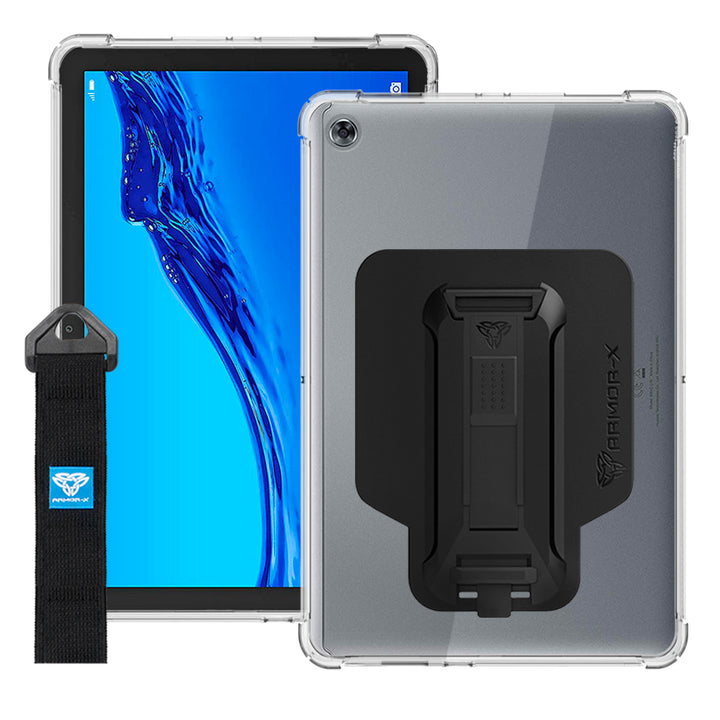 ARMOR-X Huawei MediaPad M5 lite 10.1 BAH2-W19 /L09 shockproof case, impact protection cover with hand strap and kick stand. One-handed design for your workplace.