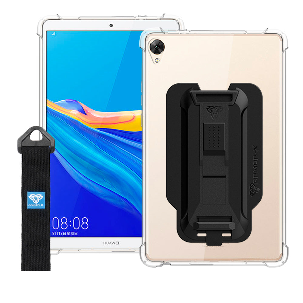 ARMOR-X Huawei MediaPad M6 8.4 shockproof case, impact protection cover with hand strap and kick stand. One-handed design for your workplace.