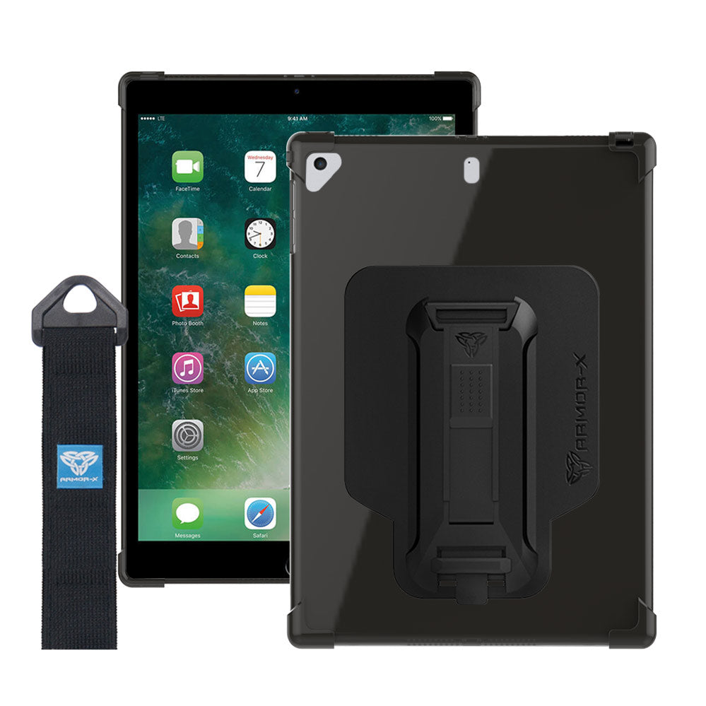 ZXS-iPad-A2 | iPad 9.7 ( 5th / 6th Gen. ) 2017 / 2018 | 4 corner protection case w/ hand strap kick stand & X-mount