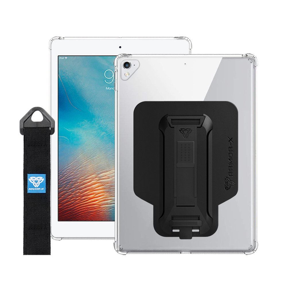 ARMOR-X iPad Air 2 shockproof case, impact protection cover with hand strap and kick stand. One-handed design for your workplace.