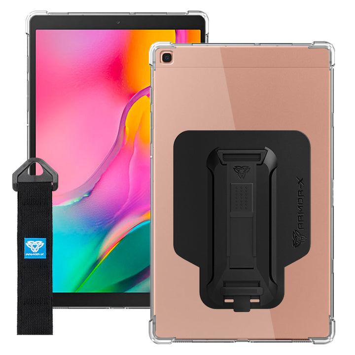 ARMOR-X Samsung Galaxy Tab A 10.1 (2019) T510 T515 shockproof case, impact protection cover with hand strap and kick stand. One-handed design for your workplace.